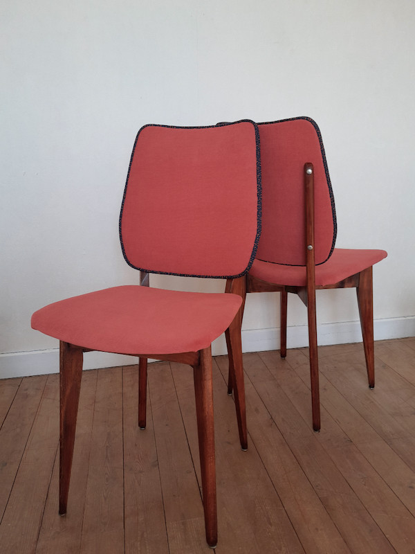 Chaises vintage face et dos restauration bois et nouveau tissu finition double corde
