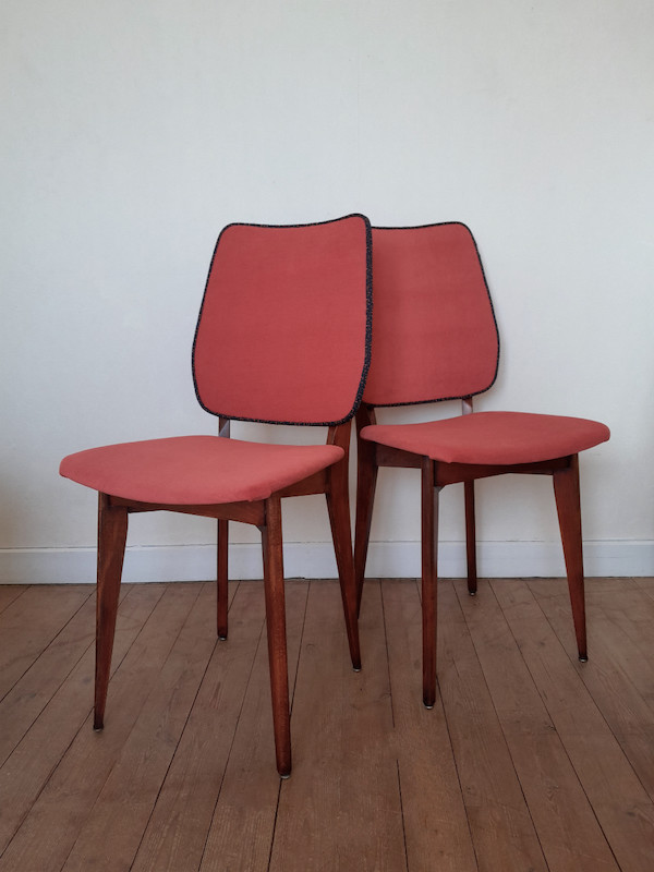 Chaises vintage restauration bois et nouveau tissu finition double corde